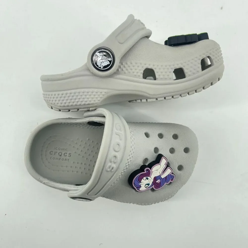 Crocs Toddler Classic Clog Gray C5 Slip On Sandals My Little Pony Jibbitz